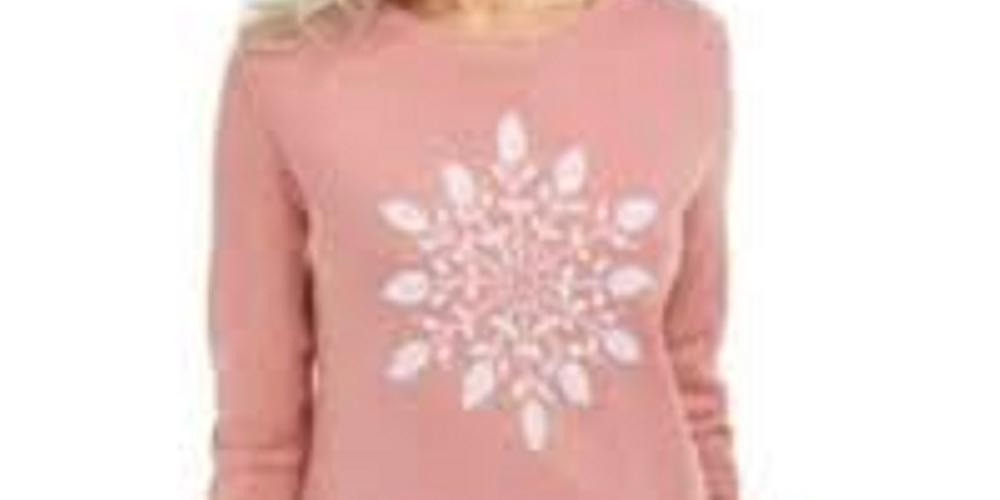 Karen Scott Suéter Feminino com Apliques de Floco de Neve Rosa Tamanho Médio