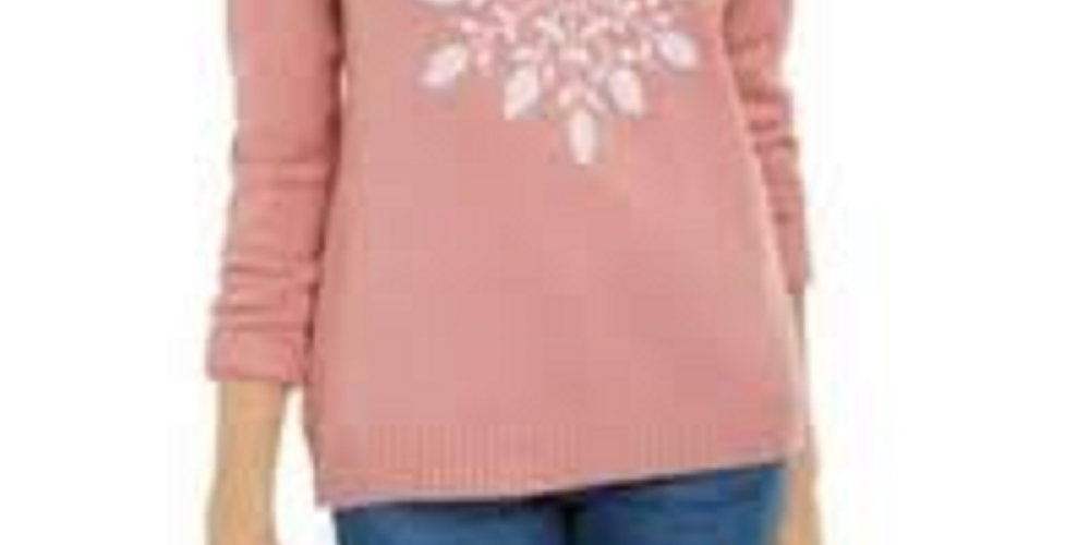 Karen Scott Suéter Feminino com Apliques de Floco de Neve Rosa Tamanho Médio