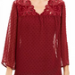 Blusa feminina estilo &amp; co com estampa de mídia mista e mangas transparentes, vermelho escuro, tamanho XXG