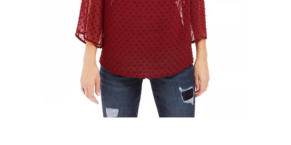Blusa feminina estilo &amp; co com estampa de mídia mista e mangas transparentes, vermelho escuro, tamanho XXG