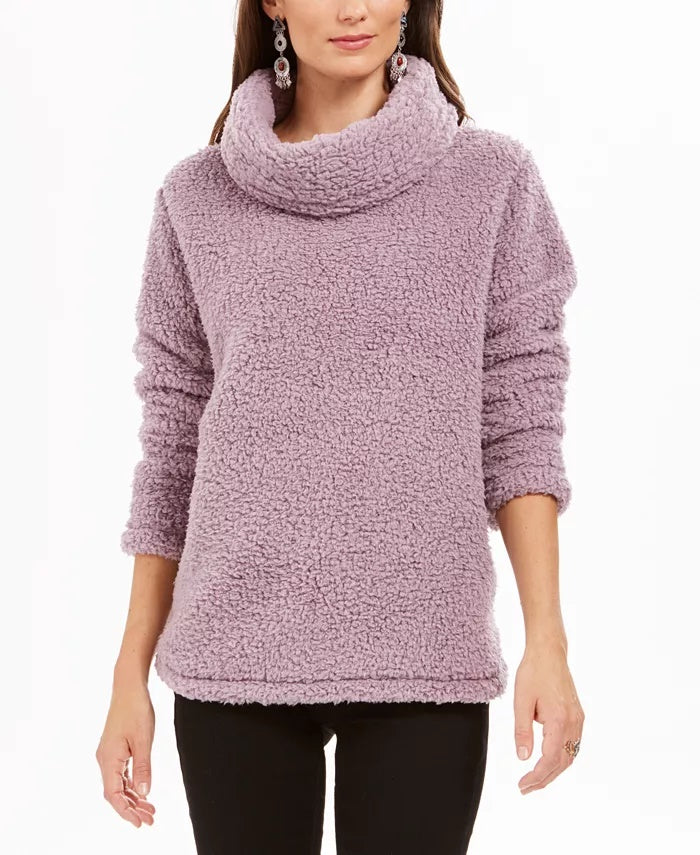 Suéter feminino Sherpa com gola alta, roxo, tamanho grande, estilo &amp; co