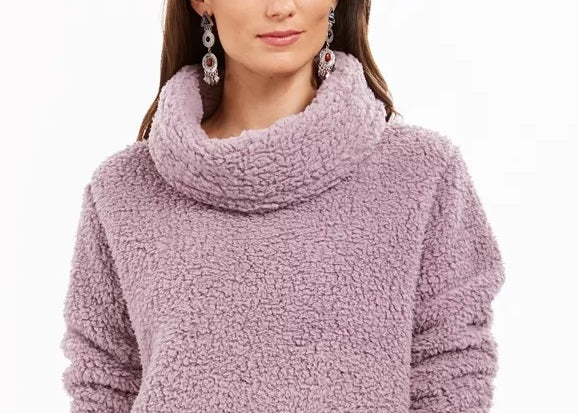 Suéter feminino Sherpa com gola alta, roxo, tamanho grande, estilo &amp; co
