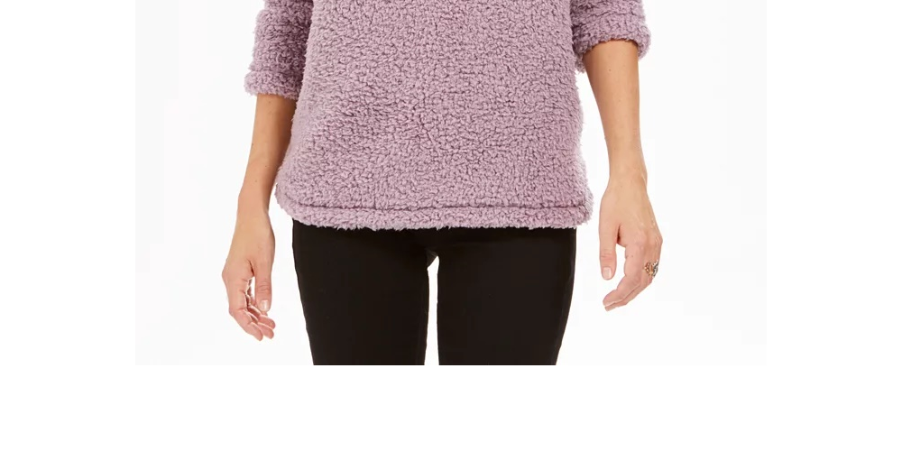 Suéter feminino Sherpa com gola alta, roxo, tamanho grande, estilo &amp; co