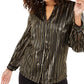 Blusa feminina Alfani com listras metálicas, preta, tamanho X-G