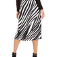Saia midi evasê com estampa de zebra Alfani feminina, preta, tamanho 4