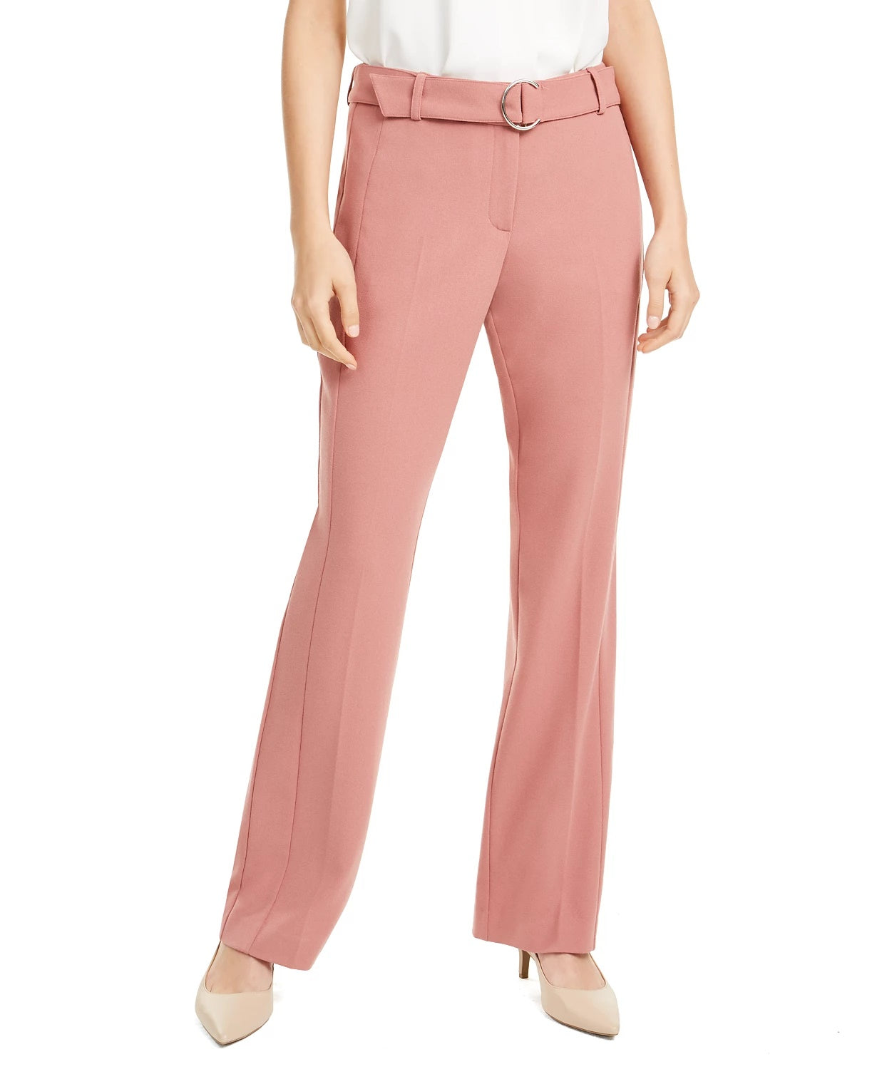 Calça reta com cinto Alfani feminina, rosa médio, tamanho 10