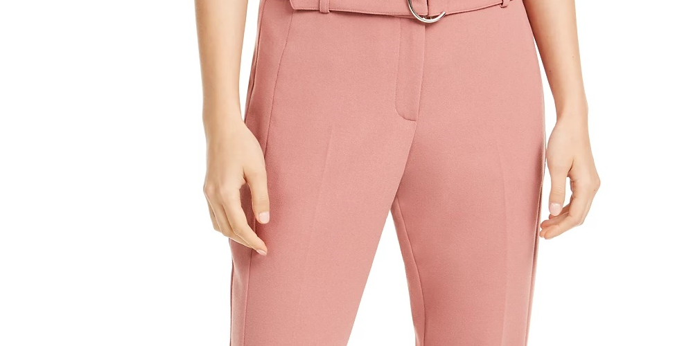 Calça reta com cinto Alfani feminina, rosa, tamanho 8