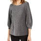 Blusa feminina Alfani de malha metálica com manga bispo, tamanho médio, cinza, tamanho X-S