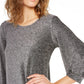 Blusa feminina Alfani de malha metálica com manga bispo, tamanho médio, cinza, tamanho X-S