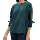Charter Club Blusa de veludo com manga amarrada, feminina, verde, tamanho pequeno