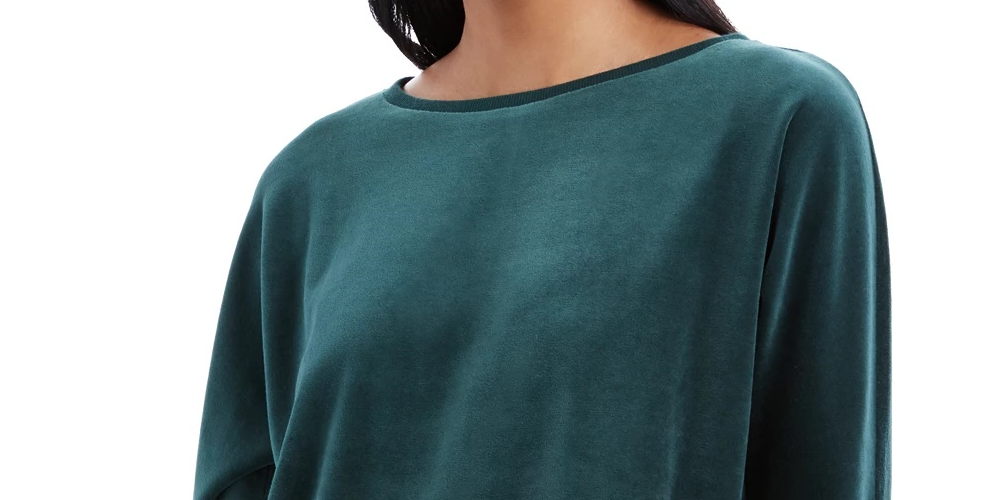 Charter Club Blusa de veludo com manga amarrada, feminina, verde, tamanho pequeno