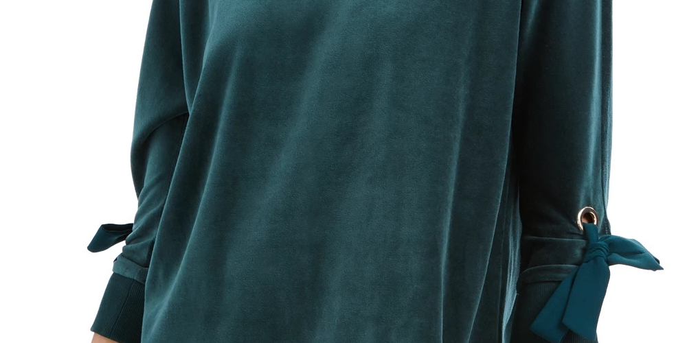 Charter Club Blusa de veludo com manga amarrada, feminina, verde, tamanho pequeno