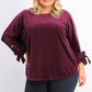 Blusa de veludo com mangas amarradas Charter Club feminina, roxo escuro, tamanho grande