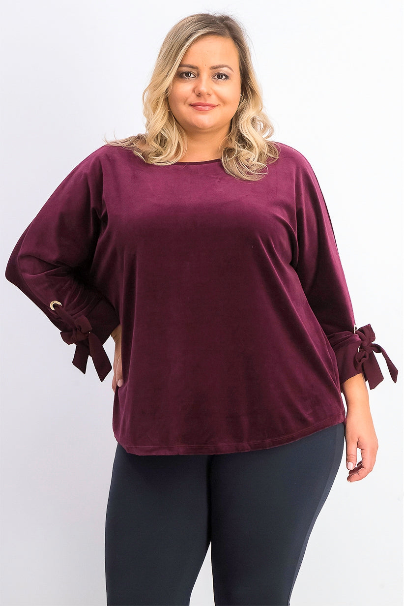 Blusa de veludo com mangas amarradas Charter Club feminina, roxo escuro, tamanho grande