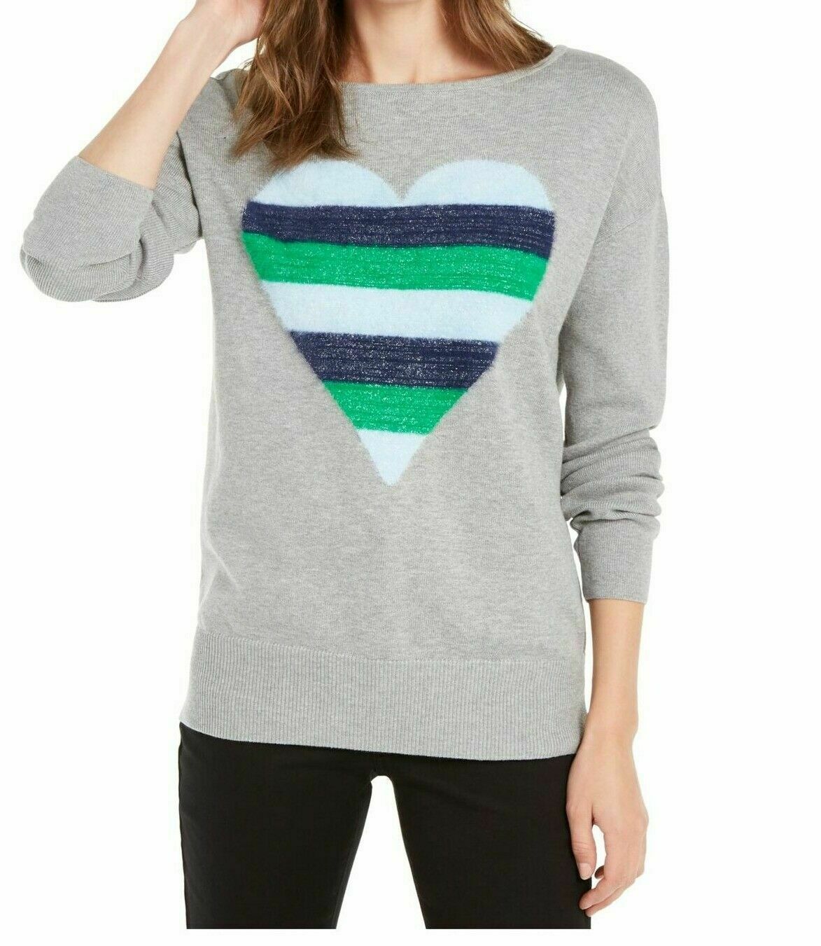 Suéter túnica feminino Maison Jules com motivo de coração, cinza, tamanho grande