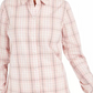 Camisa xadrez feminina Charter Club de algodão rosa tamanho pequeno