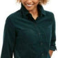 Camisa feminina de veludo cotelê liso Charter Club, verde escuro, tamanho pequeno