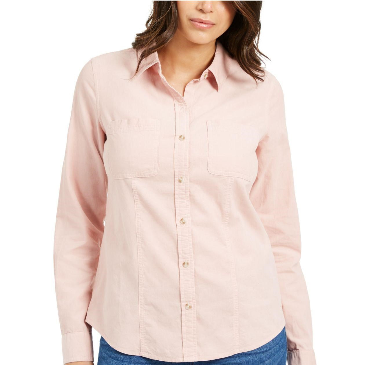 Camisa feminina Charter Club de veludo cotelê sólida rosa tamanho extra grande