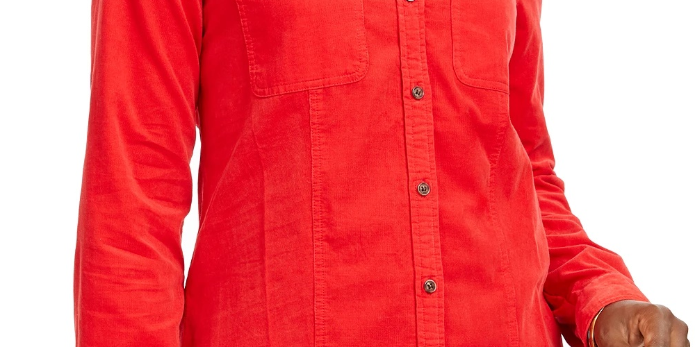 Camisa feminina de veludo cotelê sólida Charter Club, tamanho médio, vermelha, tamanho extragrande