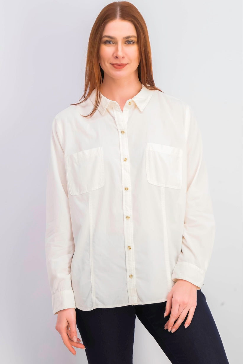 Camisa feminina de veludo cotelê sólida Charter Club, branca, tamanho extra pequeno