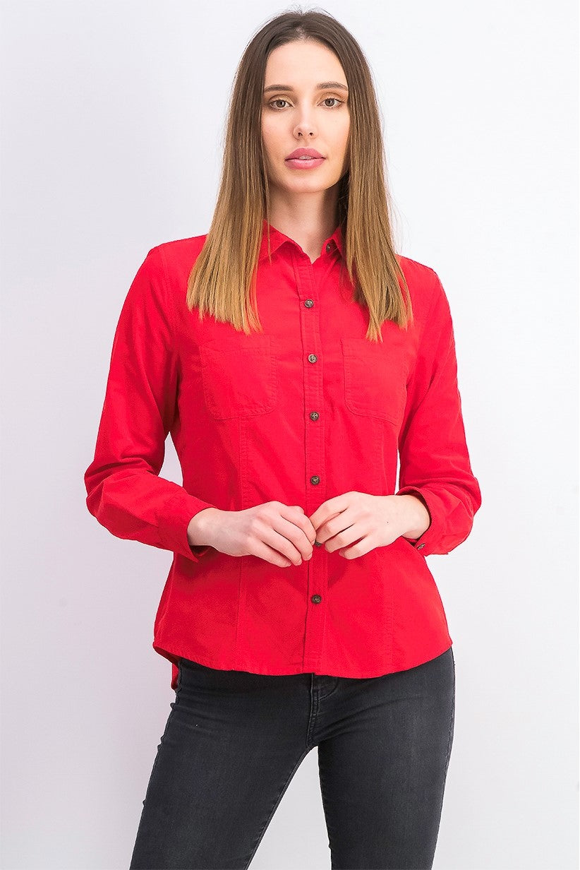 Camisa feminina de veludo cotelê de algodão com botões Charter Club, vermelha, tamanho pequeno médio