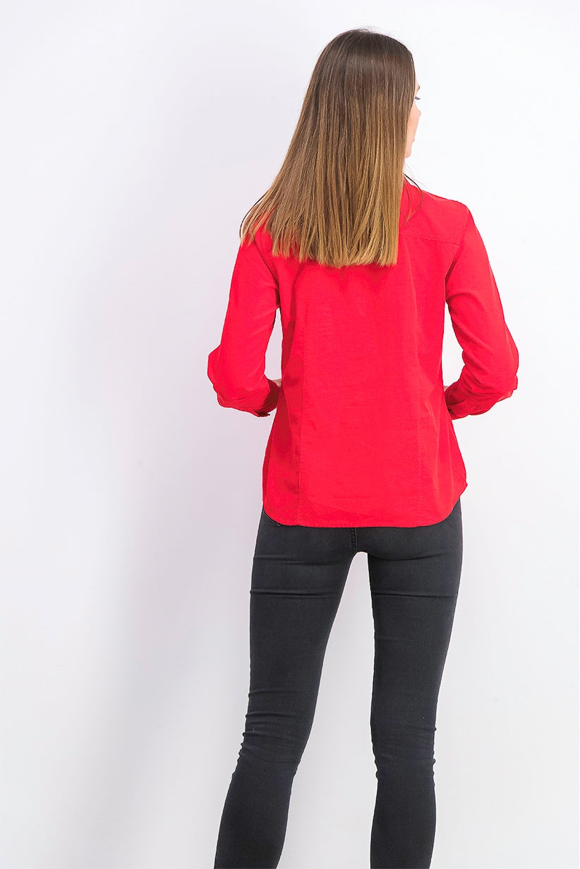 Camisa feminina de veludo cotelê de algodão com botões Charter Club, vermelha, tamanho pequeno médio