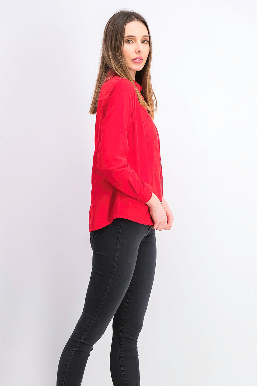 Camisa feminina de veludo cotelê de algodão com botões Charter Club, vermelha, tamanho pequeno médio
