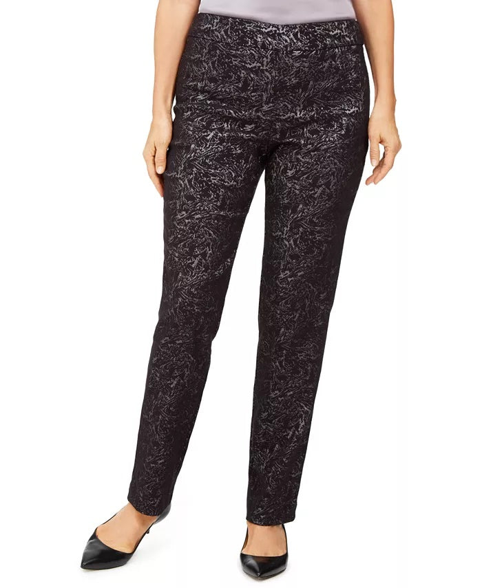 Calça feminina reta jacquard JM Collection, preta, tamanho pequeno