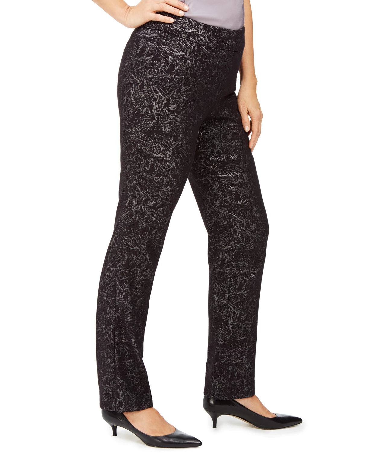 Calça feminina reta jacquard JM Collection, preta, tamanho pequeno