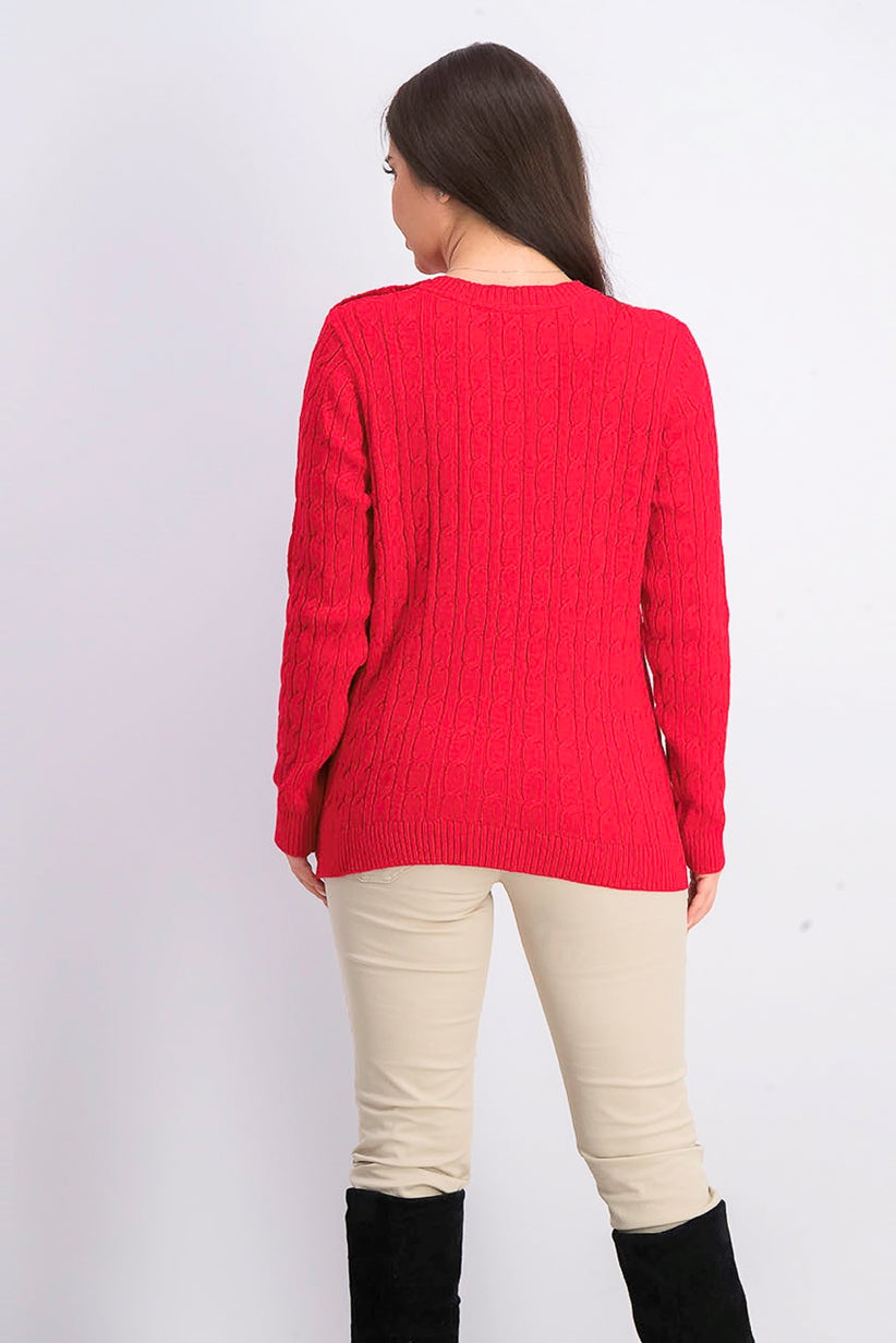 Suéter feminino Charter Club de tricô com acabamento em botões, vermelho escuro, tamanho médio