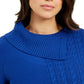 Suéter feminino Charter Club Patchwork Stitch com gola assimétrica, azul, tamanho médio