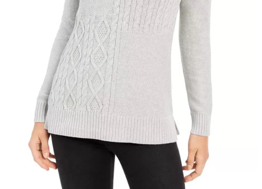 Suéter feminino Charter Club Patchwork Stitch com gola assimétrica, tamanho médio, cinza, pequeno