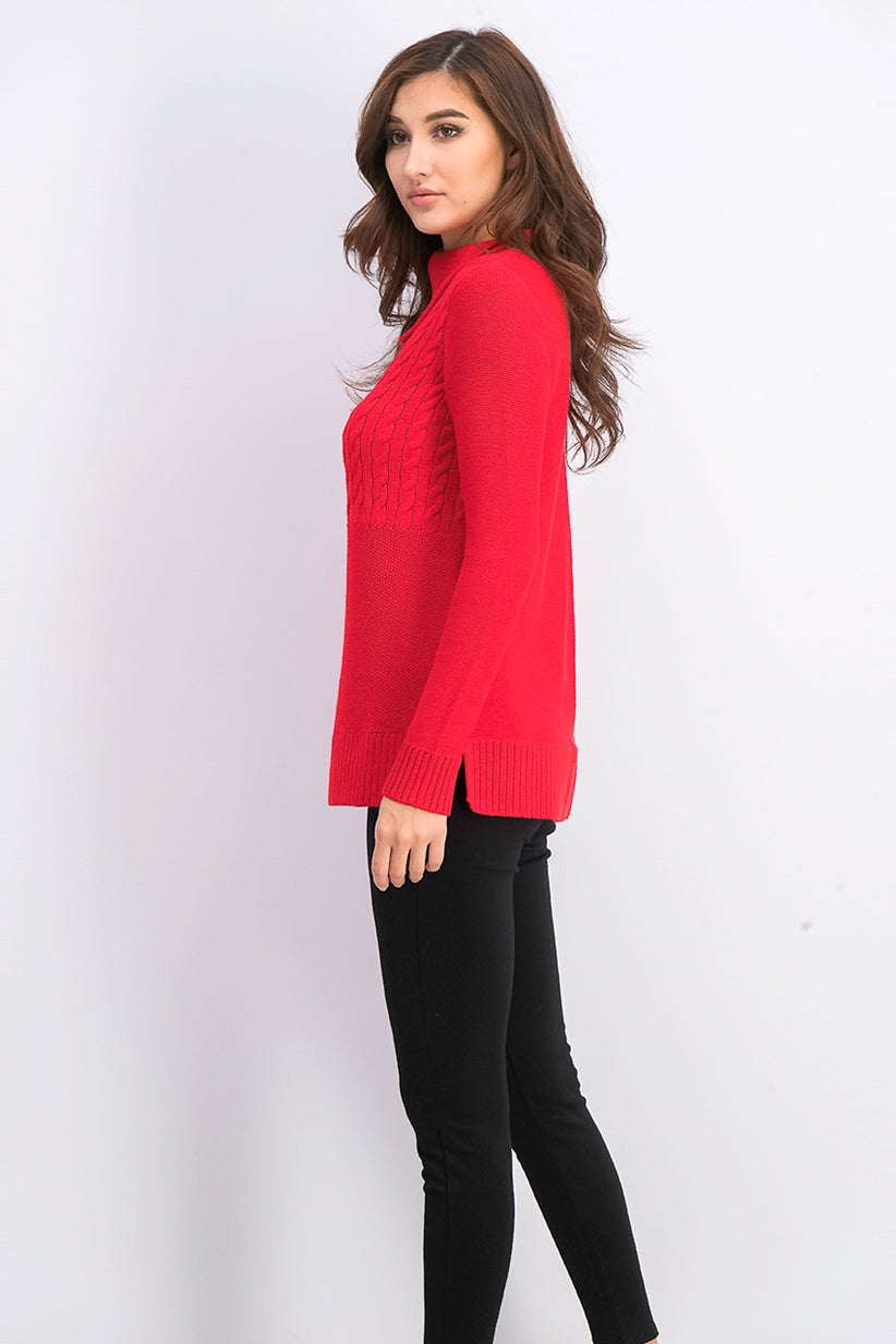 Suéter feminino Charter Club com patchwork e gola assimétrica, tamanho pequeno, vermelho