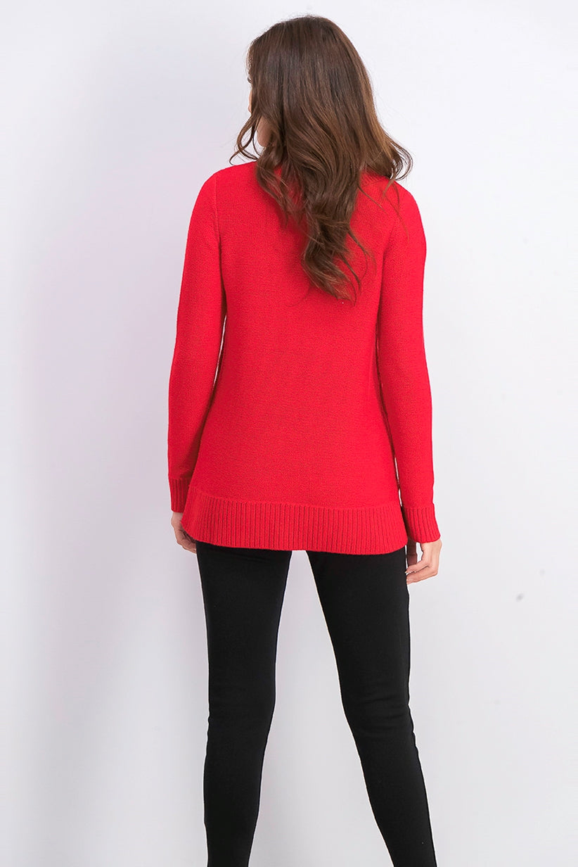 Suéter feminino Charter Club com patchwork e gola assimétrica, tamanho pequeno, vermelho