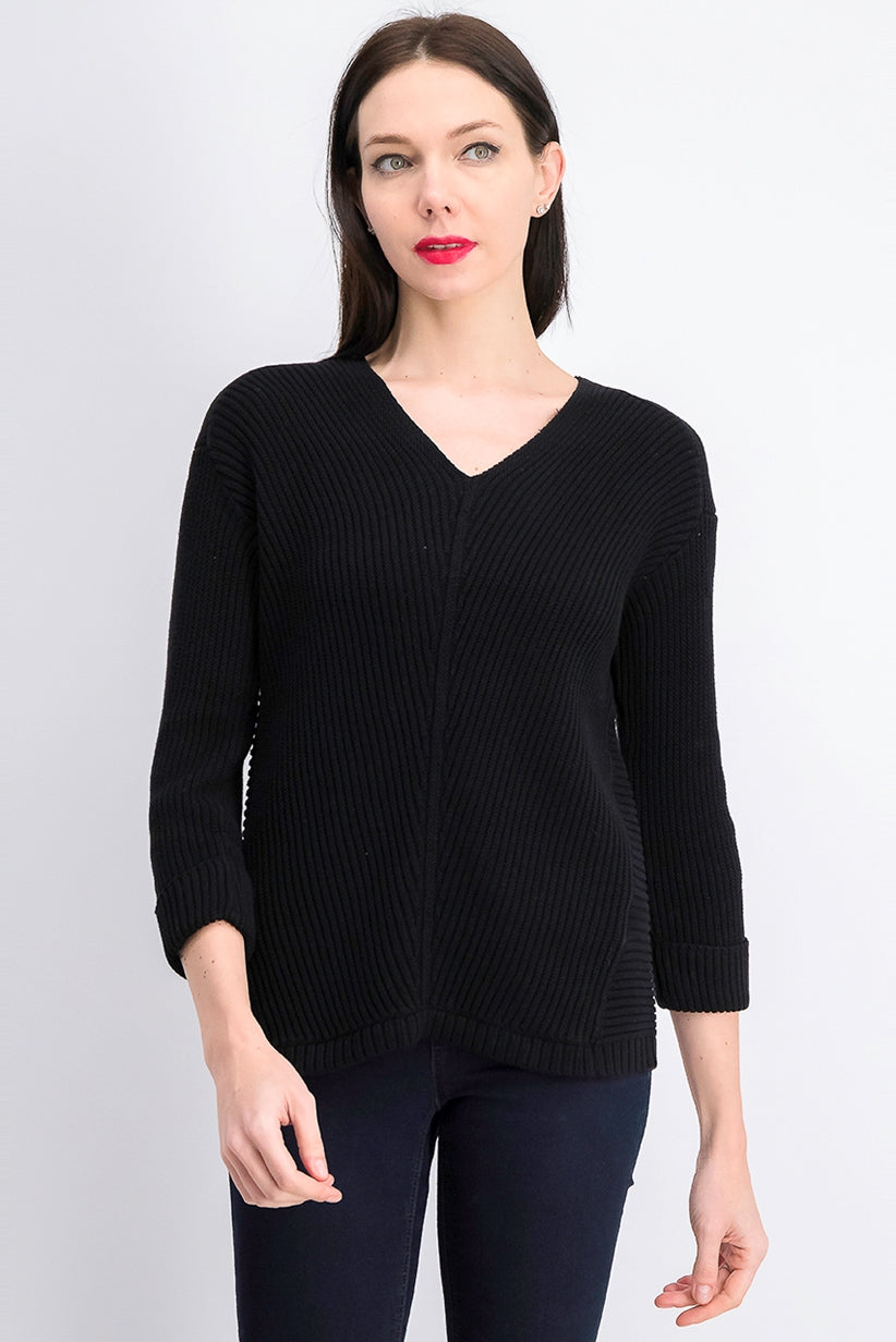 Suéter feminino Charter Club de algodão canelado com punho, preto, tamanho pequeno médio