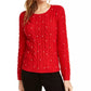 Suéter feminino Maison Jules em tricô trançado com imitação de pérolas, vermelho brilhante, tamanho médio