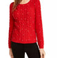 Suéter feminino Maison Jules em tricô trançado com imitação de pérolas, vermelho brilhante, tamanho médio