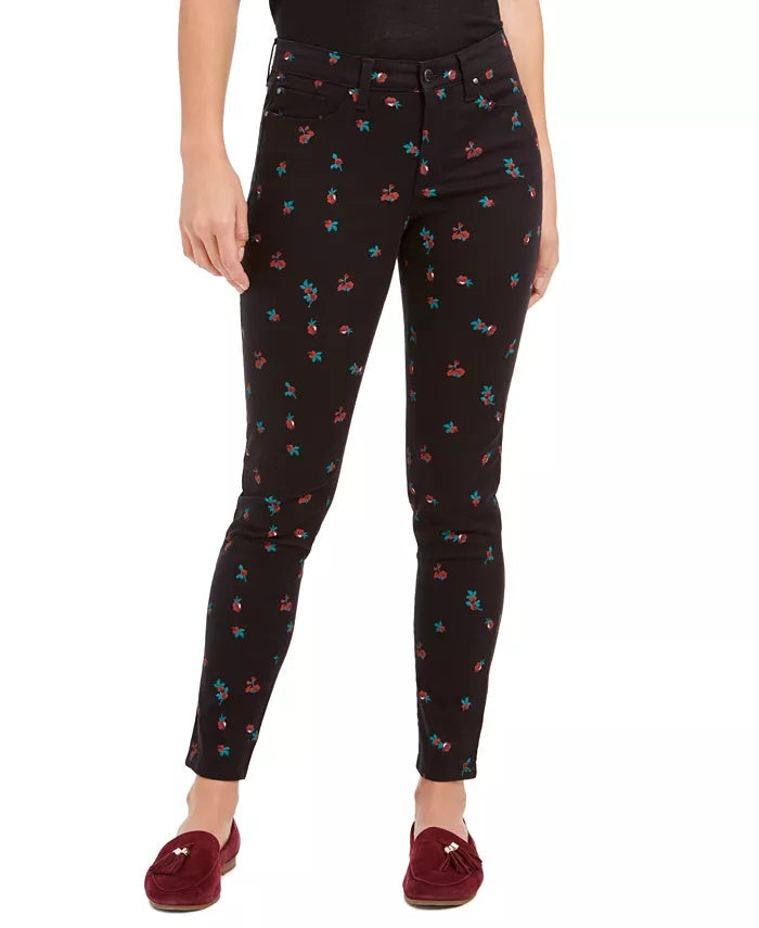 Calça jeans skinny feminina Charter Club com estampa floral, preta, tamanho 6