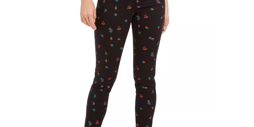 Calça jeans skinny feminina Charter Club com estampa floral, preta, tamanho 6