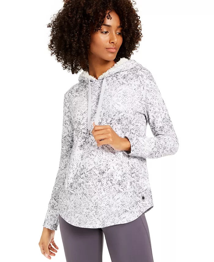 Ideology Moletom com capuz feminino com estampa de cobra e bainha arredondada, branco, tamanho pequeno