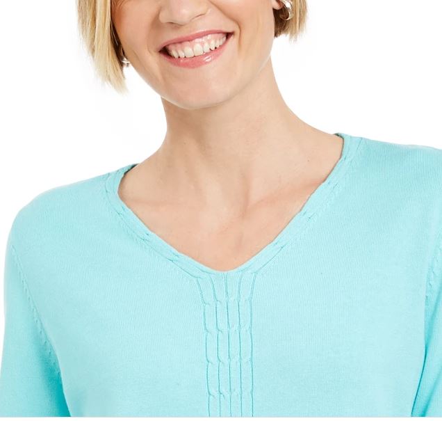 Karen Scott Suéter Feminino de Tricô de Algodão Azul Tamanho Médio