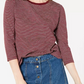 Camisa listrada feminina Maison Jules com manga 3/4, vinho, tamanho grande