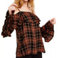 Blusa xadrez feminina com babados e ombros descobertos, preta, tamanho extragrande, da INC International Concepts