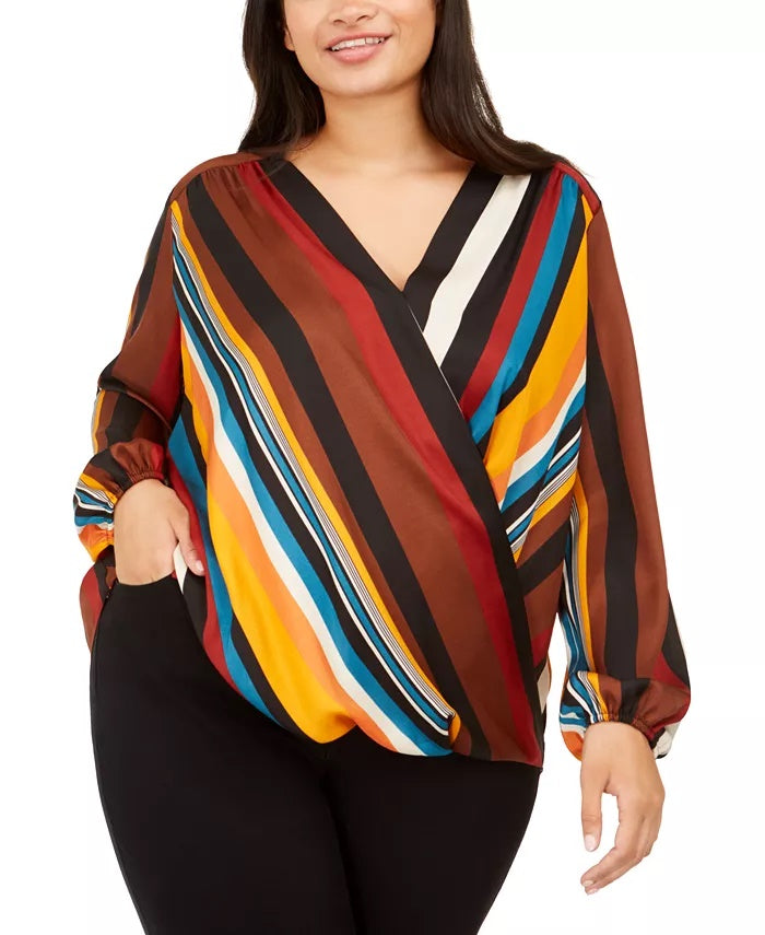Blusa feminina listrada plus size laranja INC International Concepts, tamanho 3X