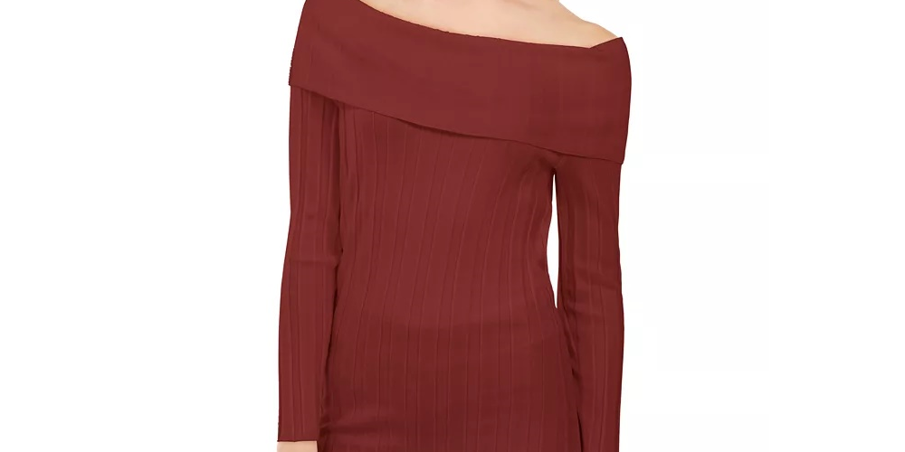 Suéter feminino canelado ombro a ombro INC International Concepts, tamanho médio, vermelho