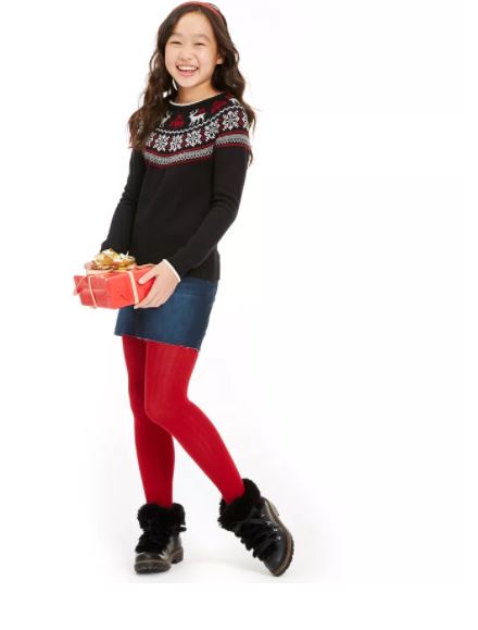 Suéter Charter Club Big Girls Fair Isle Family Preto Tamanho Grande