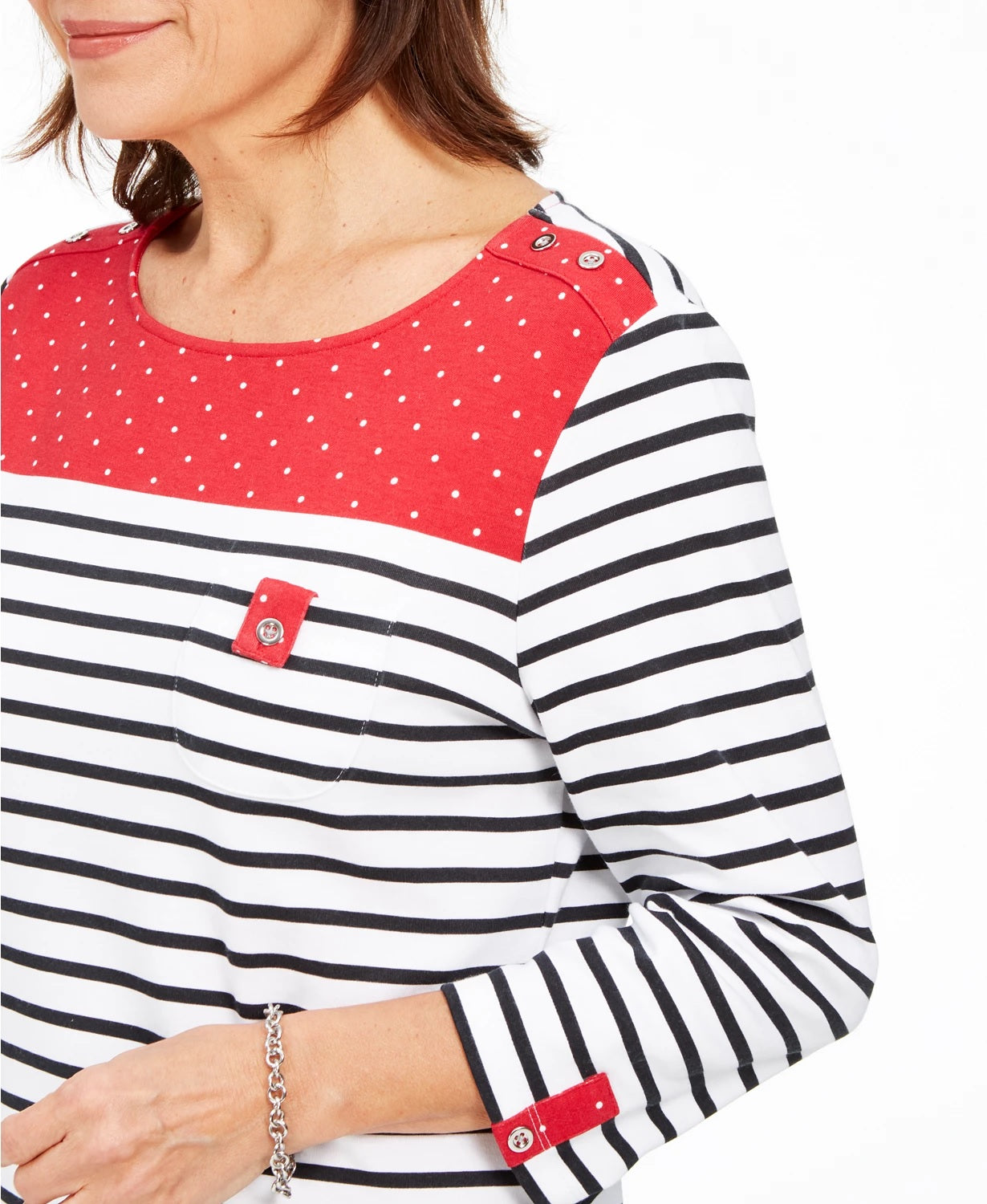 Karen Scott Sport Top Listrado Colorblocked Vermelho Brilhante Tamanho Grande