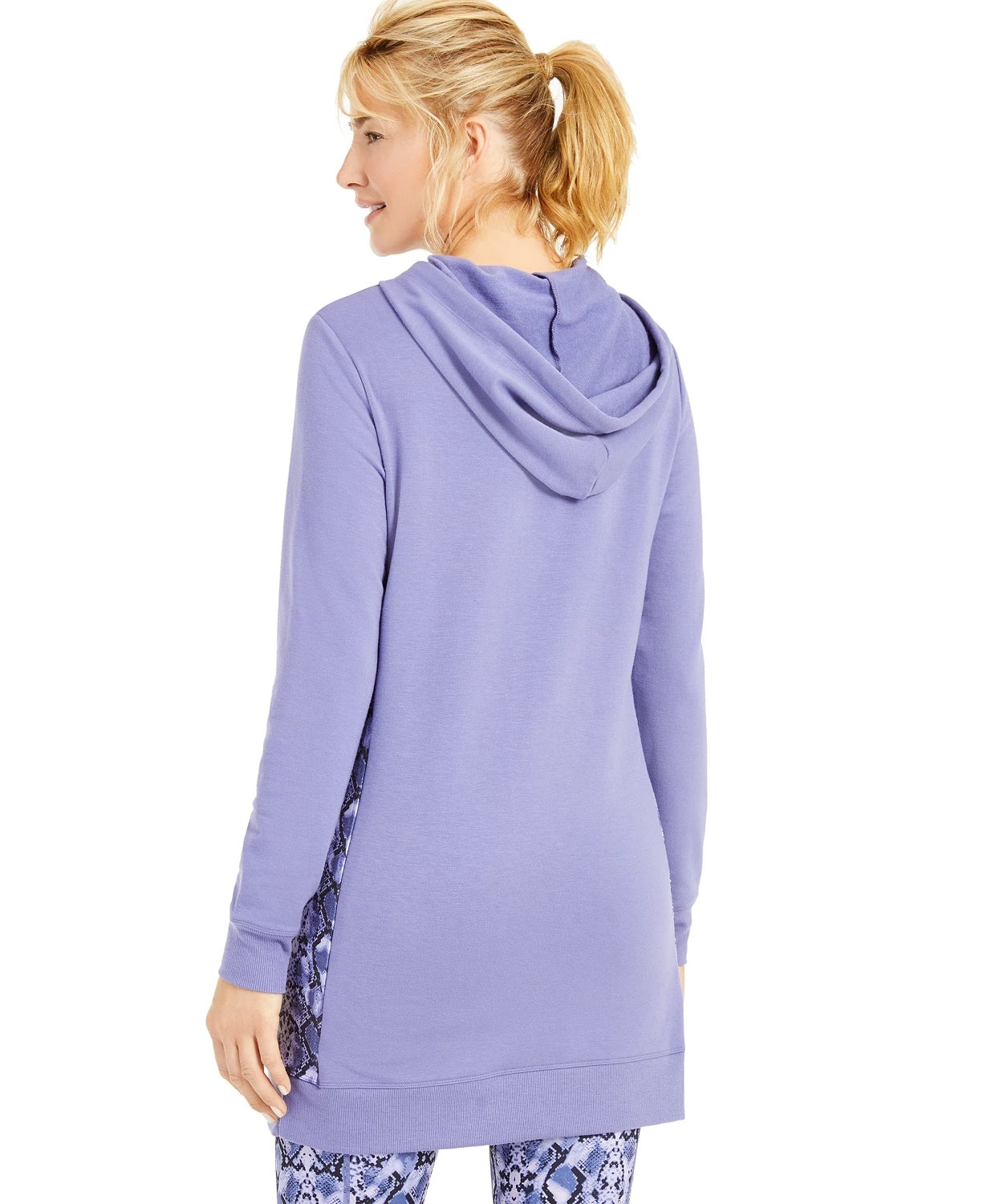 Ideologia Moletom longo com capuz estampado feminino, tamanho médio, roxo