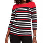 Karen Scott Sport Top Feminino Listrado Manga 3/4 Vermelho Brilhante Tamanho P