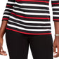 Karen Scott Sport Top Feminino Listrado Manga 3/4 Vermelho Brilhante Tamanho P